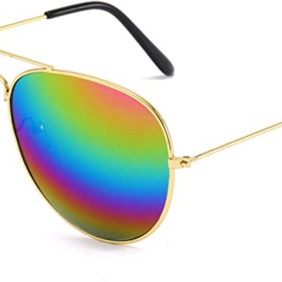 RAINBOW COLOR MIRRORED LENS CLASSIC AVIATOR SUNGLASSES - Picture 9 of 9